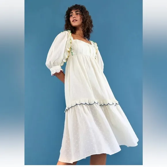 NWT FARM RIO Off-White Textured Midi Dress Size XS &amp; S