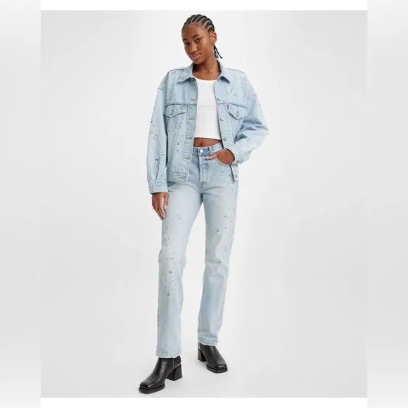 NWT Free People Levi’s 501 Crystal Studded Jeans
