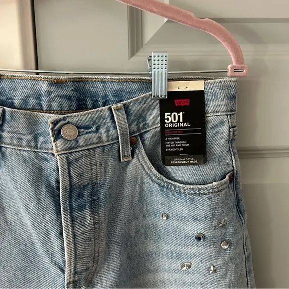 NWT Free People Levi’s 501 Crystal Studded Jeans