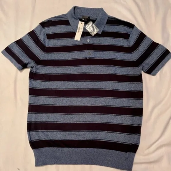 NWT! J CREW Men's Pima S/S Polo Sweater Blue/Black​​​​​​​​​​​​​​​