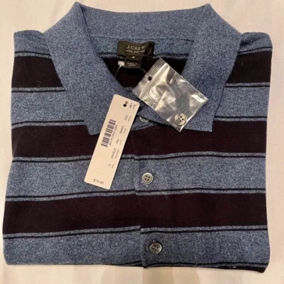 NWT! J CREW Men's Pima S/S Polo Sweater Blue/Black​​​​​​​​​​​​​​​