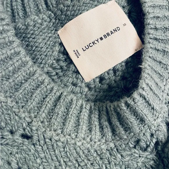 NWT! Lucky Brand Open Stitch Crew Neck Laurel Wreath Green Pullover Sweater