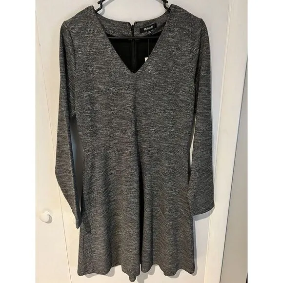 NWT Madewell Bridgewalk Sz 10 Dress Vneck‎ Heather Gray Long Sleeve Career