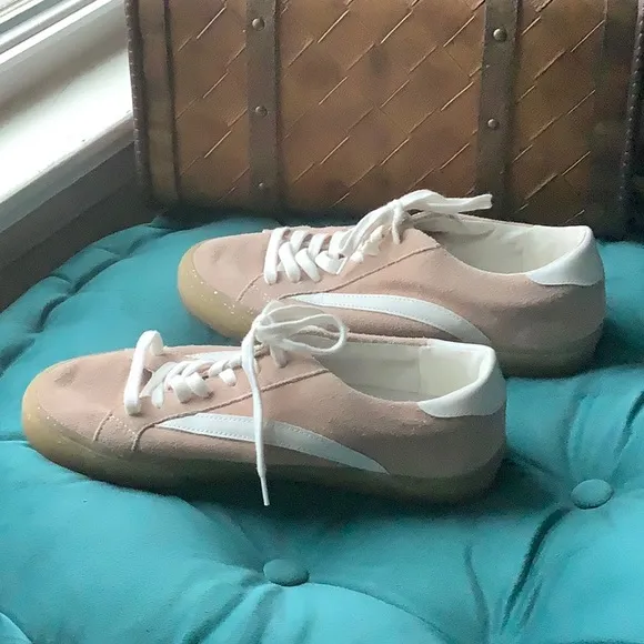NWT MADEWELL pink suede leather low top sneakers with glitter chunky soles 9.5