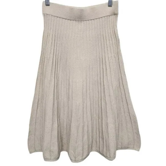 NWT Nanette‎ Lepore Women Medium Pleated Sweater Skirt Natural Tan Gold Metallic