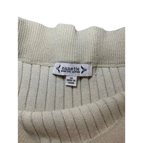 NWT Nanette‎ Lepore Women Medium Pleated Sweater Skirt Natural Tan Gold Metallic