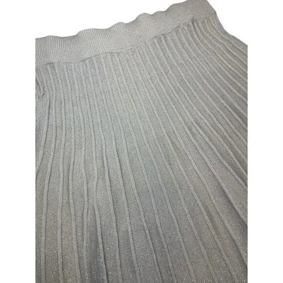 NWT Nanette‎ Lepore Women Medium Pleated Sweater Skirt Natural Tan Gold Metallic
