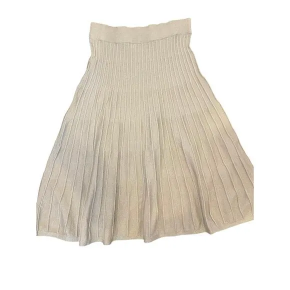 NWT Nanette‎ Lepore Women Medium Pleated Sweater Skirt Natural Tan Gold Metallic