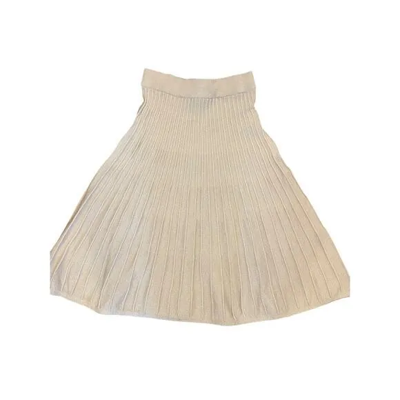NWT Nanette‎ Lepore Women Medium Pleated Sweater Skirt Natural Tan Gold Metallic