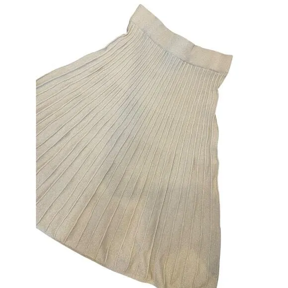 NWT Nanette‎ Lepore Women Medium Pleated Sweater Skirt Natural Tan Gold Metallic