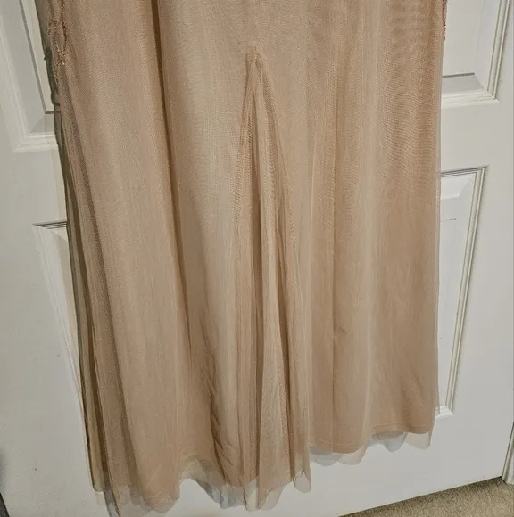 NWT Papell Studio Gorgeous Beaded Maxi Dress Flutter Sleeves Blush Womens 12