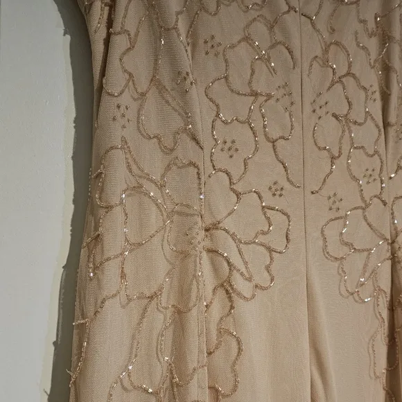 NWT Papell Studio Gorgeous Beaded Maxi Dress Flutter Sleeves Blush Womens 12