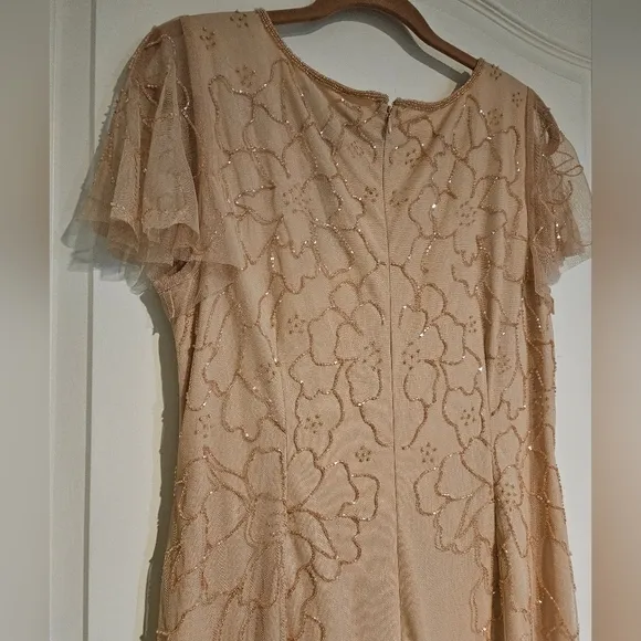 NWT Papell Studio Gorgeous Beaded Maxi Dress Flutter Sleeves Blush Womens 12