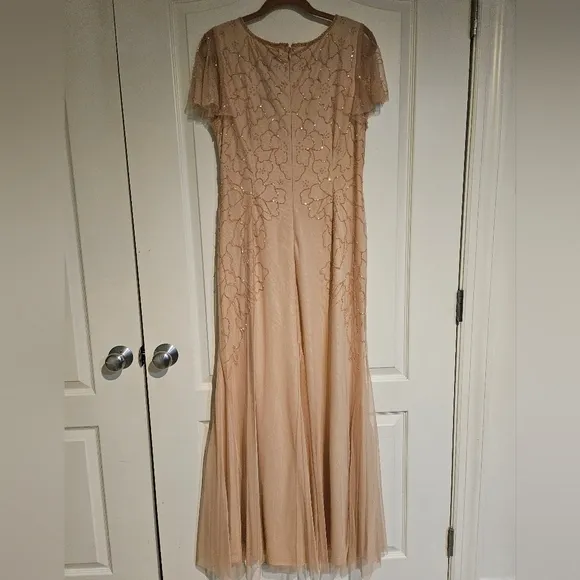 NWT Papell Studio Gorgeous Beaded Maxi Dress Flutter Sleeves Blush Womens 12