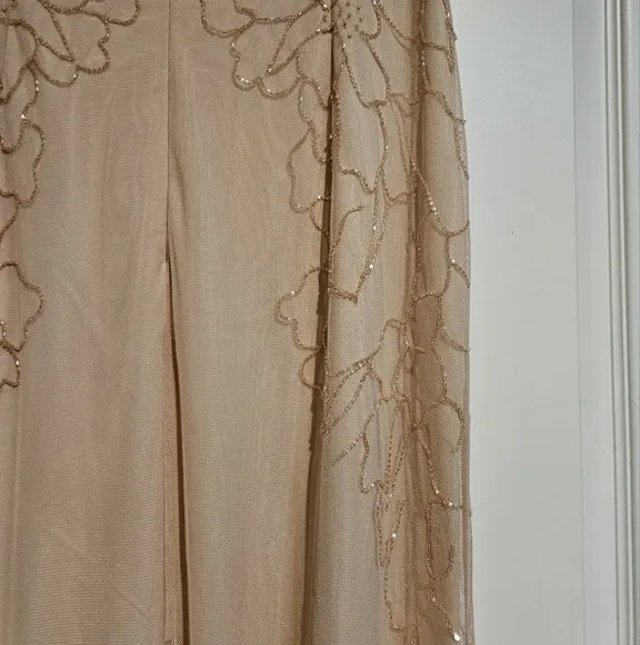 NWT Papell Studio Gorgeous Beaded Maxi Dress Flutter Sleeves Blush Womens 12
