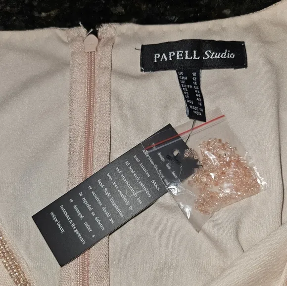 NWT Papell Studio Gorgeous Beaded Maxi Dress Flutter Sleeves Blush Womens 12