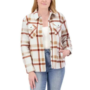 NWT SAGE Women's Button Front Cozy Plush Plaid Shirt Jacket