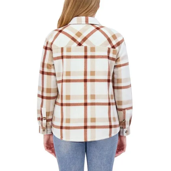 NWT SAGE Women's Button Front Cozy Plush Plaid Shirt Jacket
