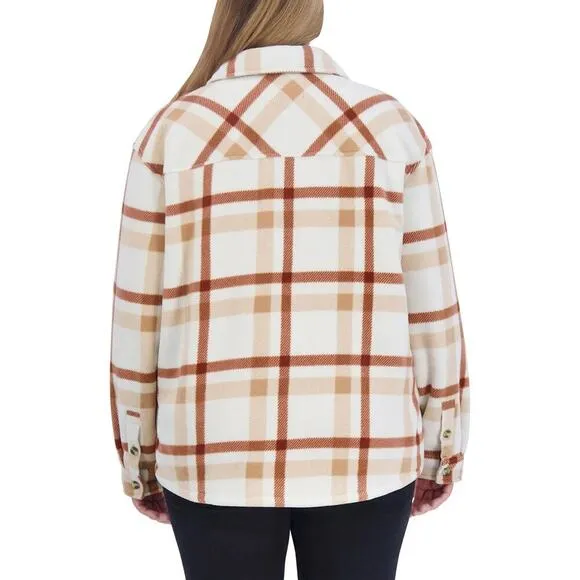 NWT SAGE Women's Button Front Cozy Plush Plaid Shirt Jacket
