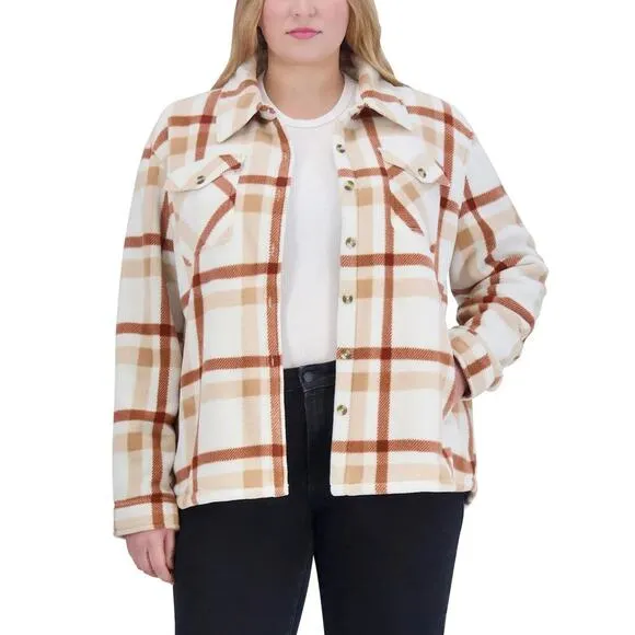NWT SAGE Women's Button Front Cozy Plush Plaid Shirt Jacket