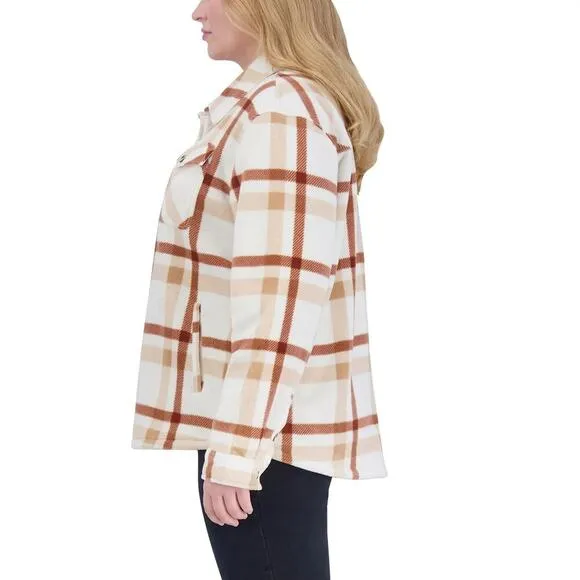 NWT SAGE Women's Button Front Cozy Plush Plaid Shirt Jacket