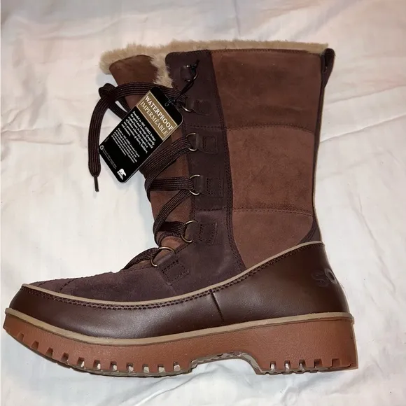 NWT SOREL Waterproof Leather Faux Fur Insulated  Lace Up Hiking / Winter Boots
