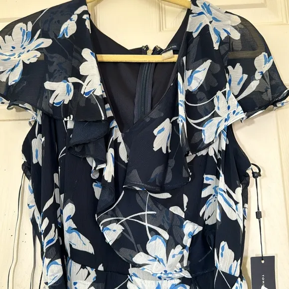 NWT TOMMY HILFIGER Floral Dress Size 14 Ruffle Dress Matching Belt