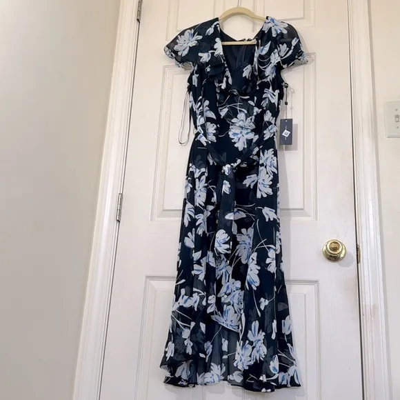 NWT TOMMY HILFIGER Floral Dress Size 14 Ruffle Dress Matching Belt
