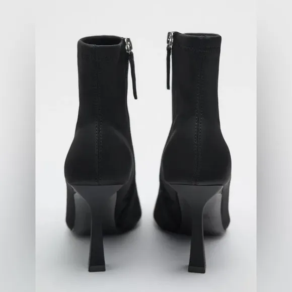 NWT. Zara Black High Heel Fabric Rhinestone Toe Ankle Boots. Size 6.