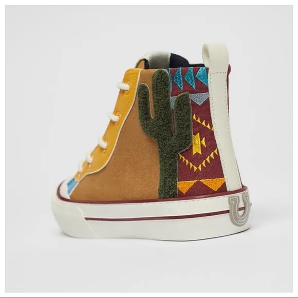 NWT. Zara Kids Limited Edition Brown Cactus High-Top Sneakers. Size 2,5.