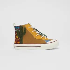 NWT. Zara Kids Limited Edition Brown Cactus High-Top Sneakers. Size 2,5.