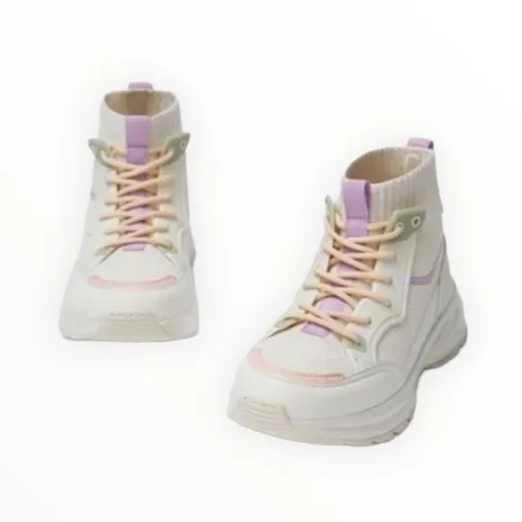NWT. Zara Kids White Sock Style High-Top Sneakers/Pastel Details. Size 5,5/EU 8.