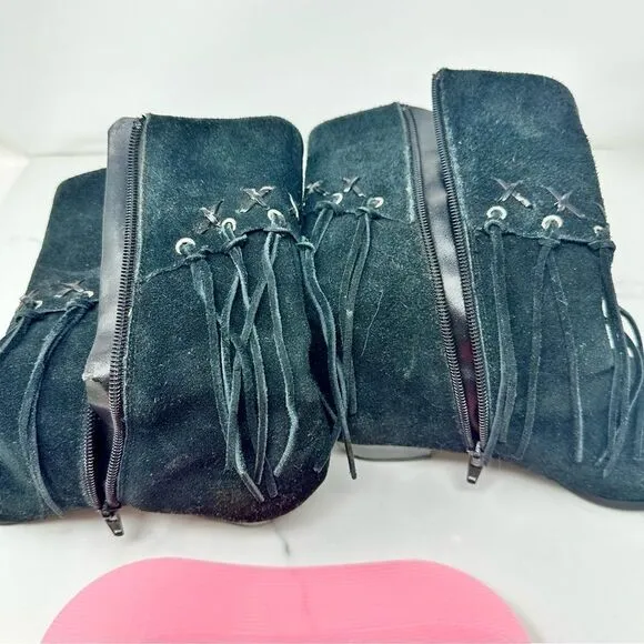 Oak Tree Farms Suede Fringe Slouch Boots- Size 8.5
