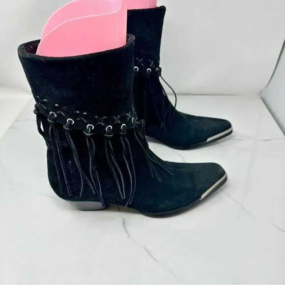Oak Tree Farms Suede Fringe Slouch Boots- Size 8.5