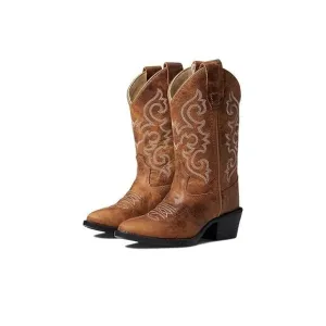 Old West cowboy Kids' 8&quot; Round Toe Boots - Distressed Brown