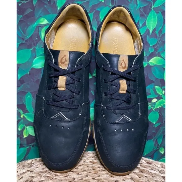 OLUKAI Huaka'i Li Waxed Antiqued Black Leather Summer Shoes Mens 10 Fast Ship