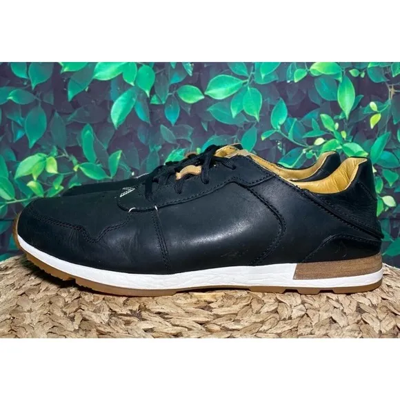 OLUKAI Huaka'i Li Waxed Antiqued Black Leather Summer Shoes Mens 10 Fast Ship