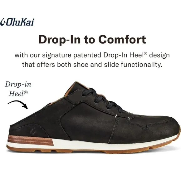 OLUKAI Huaka'i Li Waxed Antiqued Black Leather Summer Shoes Mens 10 Fast Ship