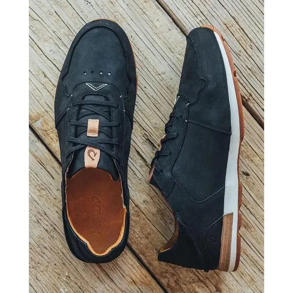 OLUKAI Huaka'i Li Waxed Antiqued Black Leather Summer Shoes Mens 10 Fast Ship