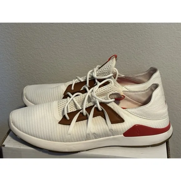 Olukai Mio Li Bright White/Red Lava Lightweight Breathable Mesh Sneaker Shoe 13
