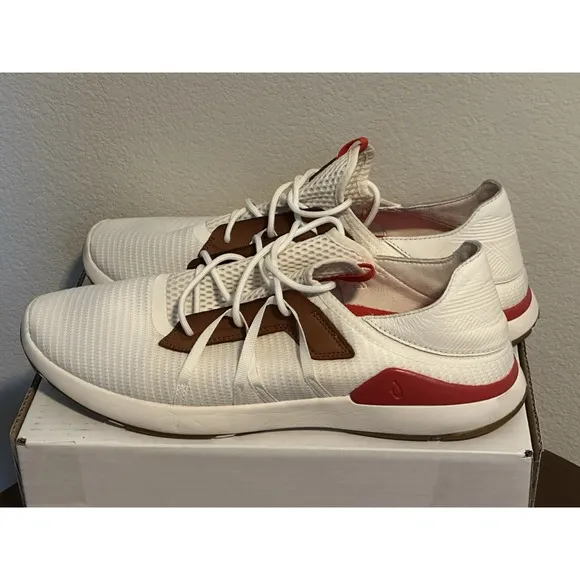 Olukai Mio Li Bright White/Red Lava Lightweight Breathable Mesh Sneaker Shoe 13