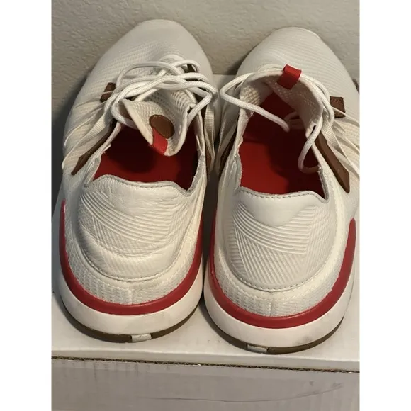 Olukai Mio Li Bright White/Red Lava Lightweight Breathable Mesh Sneaker Shoe 13