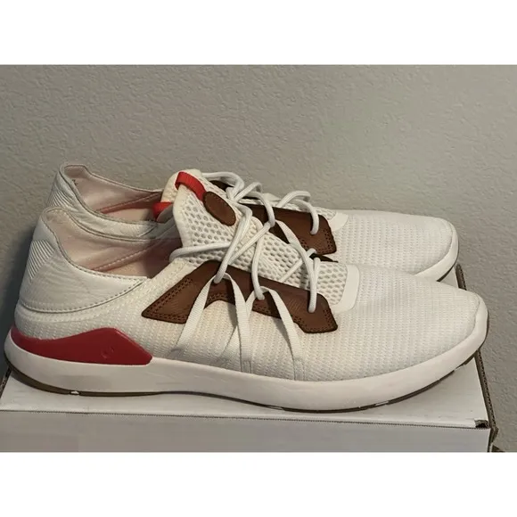 Olukai Mio Li Bright White/Red Lava Lightweight Breathable Mesh Sneaker Shoe 13