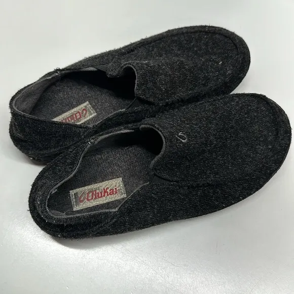 Olukai Moloa Hulu Slip On Slippers House Shoes Wool Blend Gray Men’s Size 9