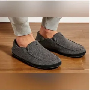 Olukai Moloa Hulu Slip On Slippers House Shoes Wool Blend Gray Men’s Size 9