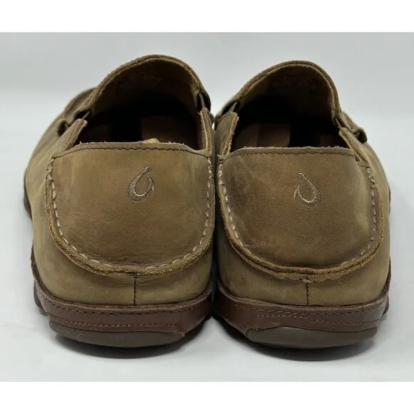 Olukai Moloa Slippers Men’s 13 Brown Leather Slip On Casual Comfort Shoes