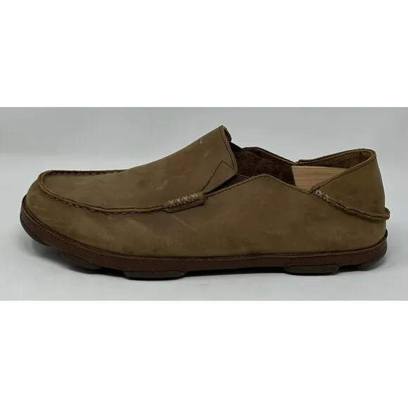 Olukai Moloa Slippers Men’s 13 Brown Leather Slip On Casual Comfort Shoes
