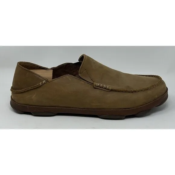Olukai Moloa Slippers Men’s 13 Brown Leather Slip On Casual Comfort Shoes
