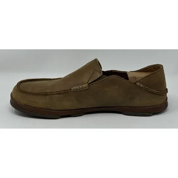 Olukai Moloa Slippers Men’s 13 Brown Leather Slip On Casual Comfort Shoes
