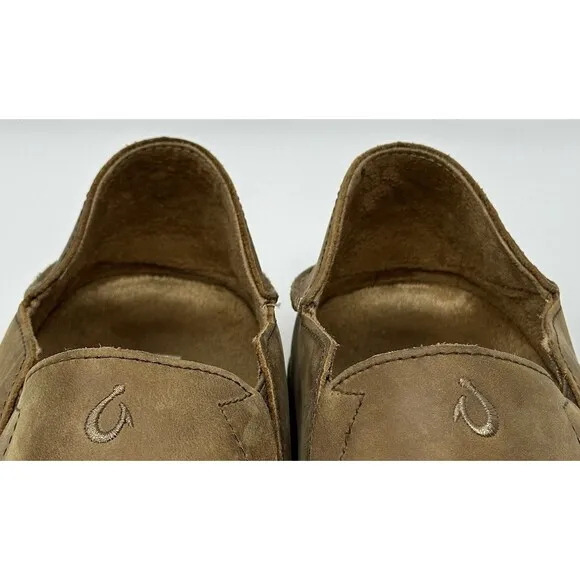 Olukai Moloa Slippers Men’s 13 Brown Leather Slip On Casual Comfort Shoes